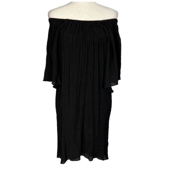 T Bags Los Angeles Women Black Gauze Short Sleeve Dress Flutter Sleeves size XS - Picture 2 of 10